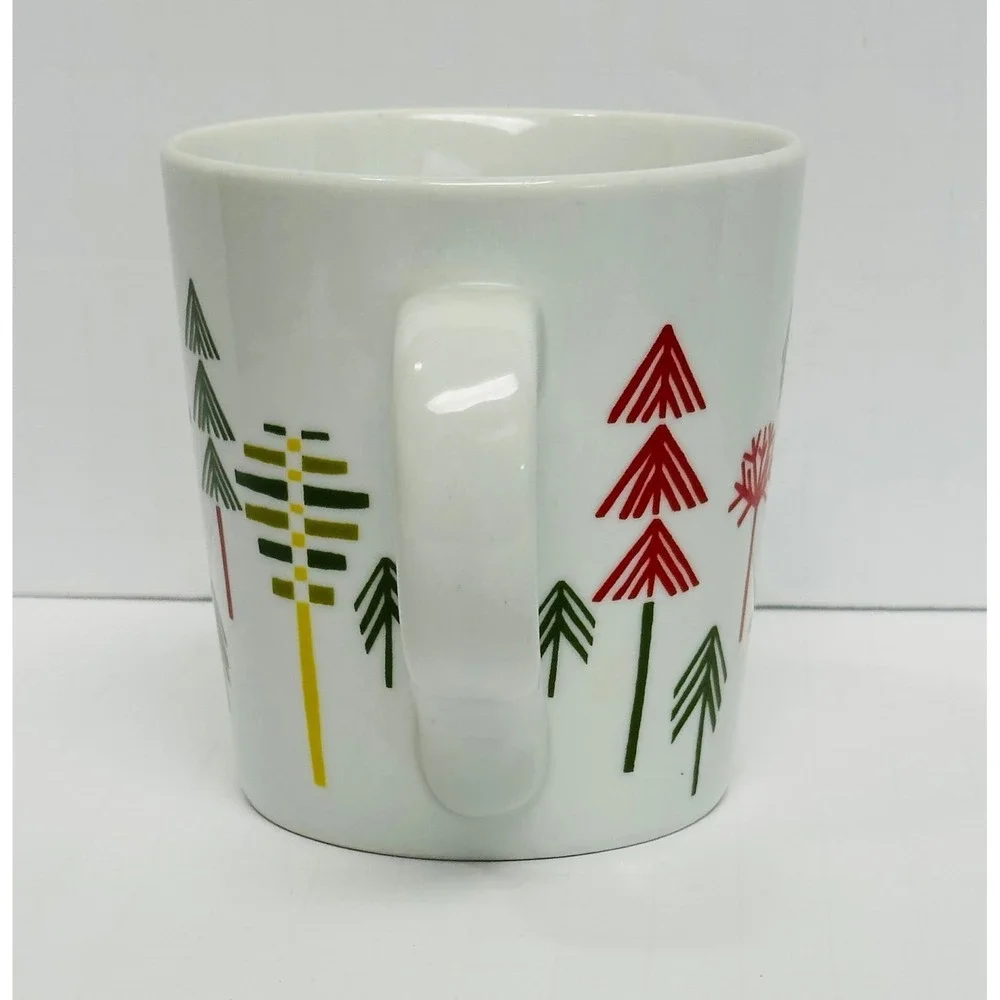 Crate & Barrel Julia Rothman 16oz White Green Red Yule Town Christmas Tree Mug